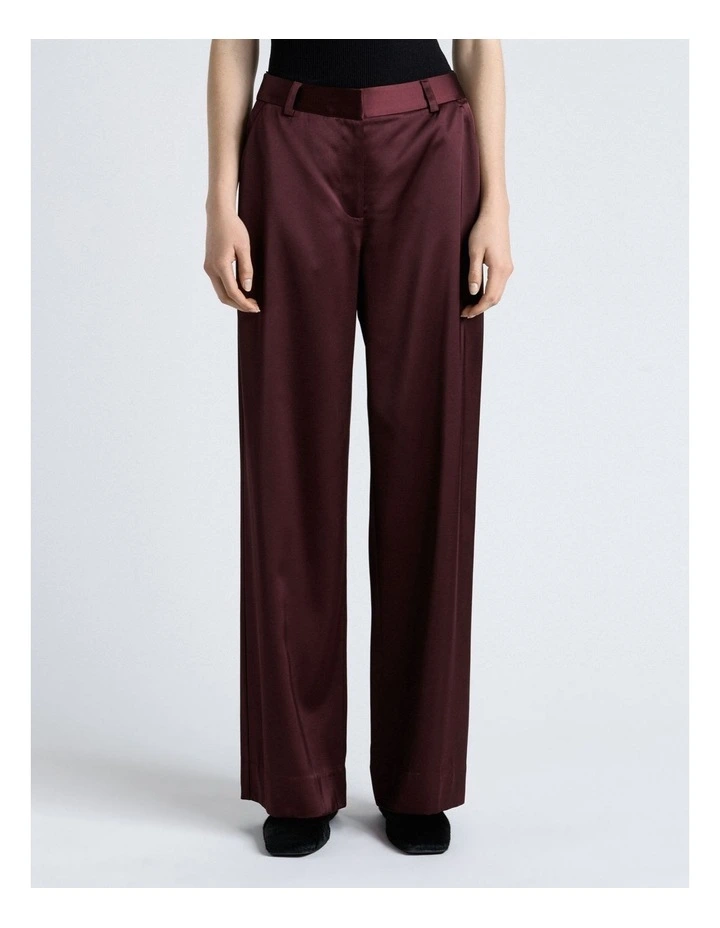 Matte Satin Viscose Wide Leg Pant in Red image 1