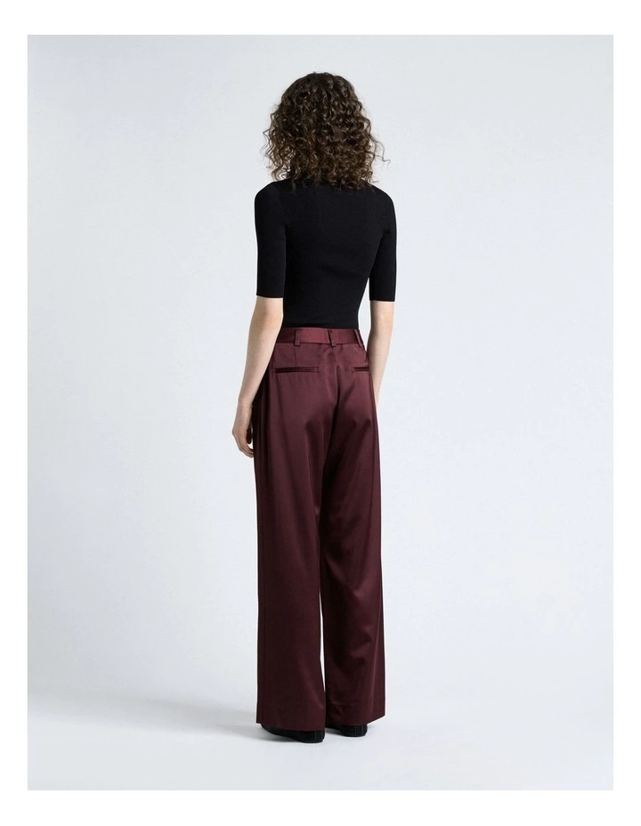 Matte Satin Viscose Wide Leg Pant in Red image 2