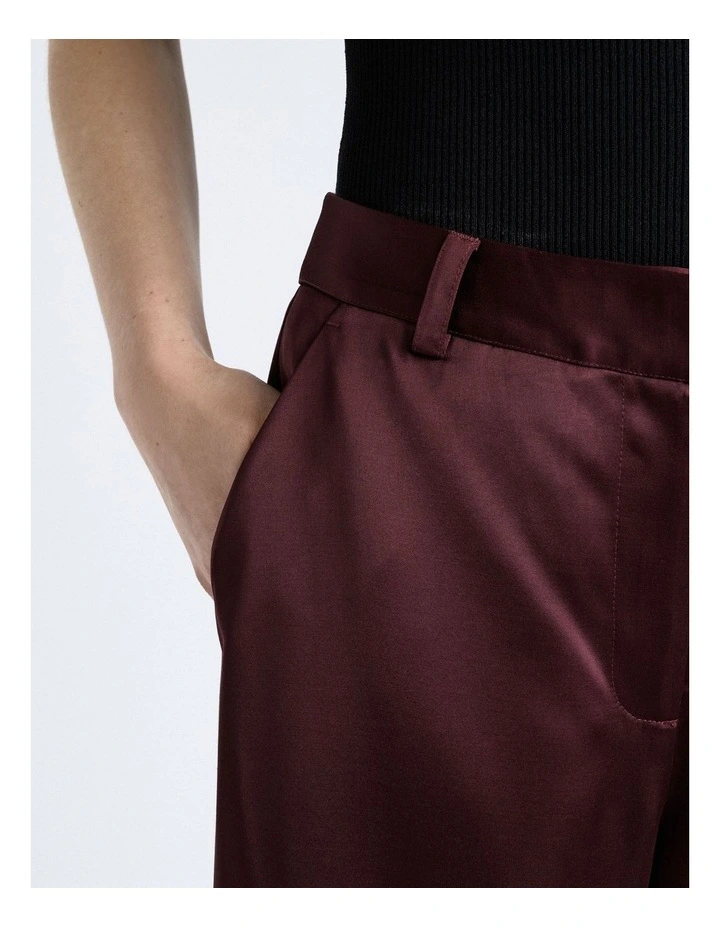 Matte Satin Viscose Wide Leg Pant in Red image 3