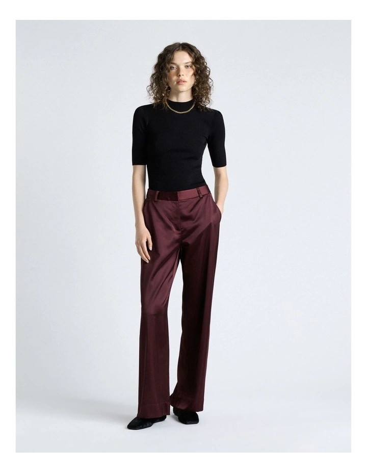 Matte Satin Viscose Wide Leg Pant in Red image 4