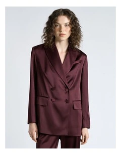 Matte Satin Viscose Double Breasted Blazer in Red