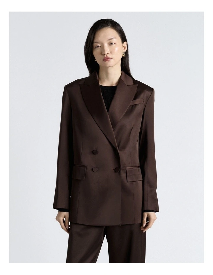 Matte Satin Viscose Double Breasted Blazer in Brown image 1