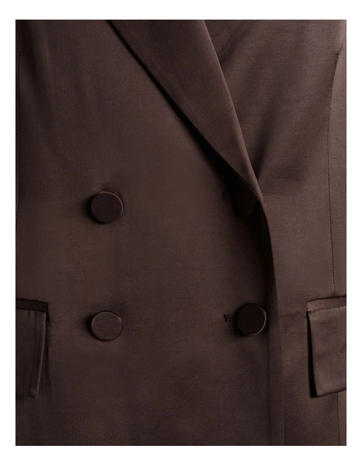 Matte Satin Viscose Double Breasted Blazer in Brown image 3