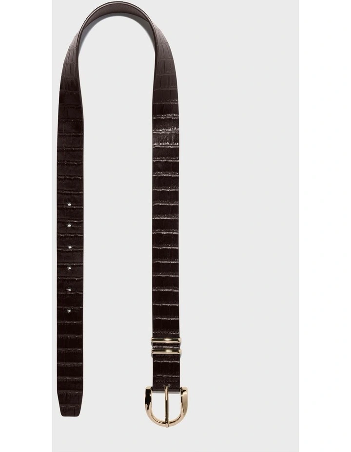 Croc Embossed Leather Boyfriend Belt in Chocolate image 2