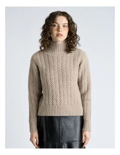 Merino Alpaca Blend Cable Turtle Neck Knit in Oatmeal