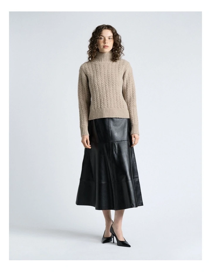 Merino Alpaca Blend Cable Turtle Neck Knit in Oatmeal image 4