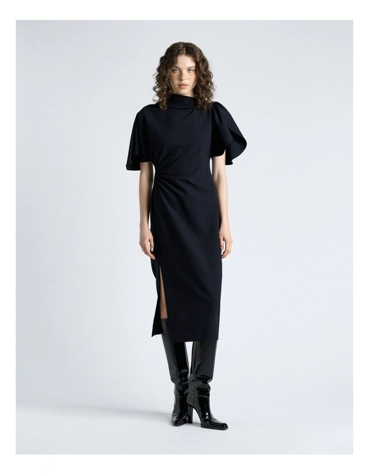 Crepe Draped Neck Midi Dress image 1