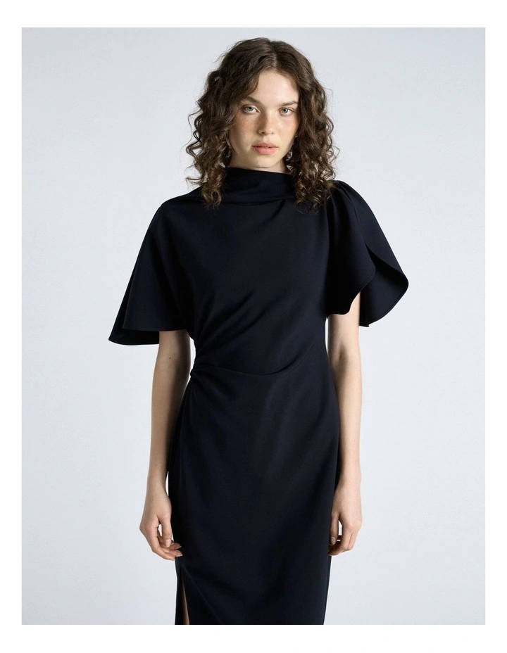 Crepe Draped Neck Midi Dress image 3