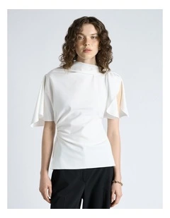 Crepe Draped Neck Top in Ivory
