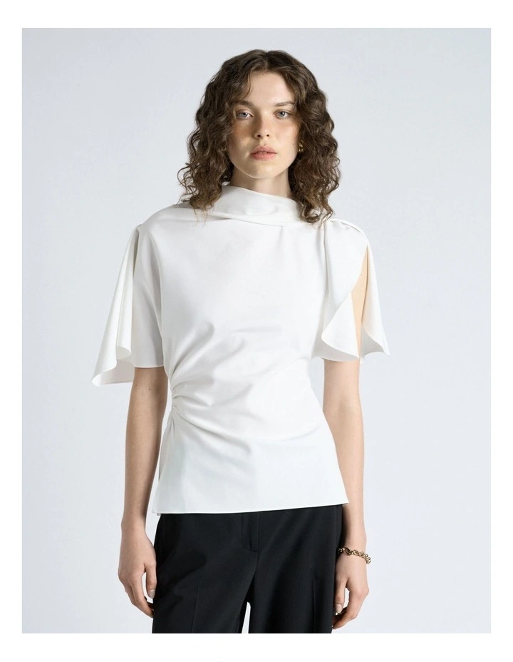 Crepe Draped Neck Top in Ivory image 1