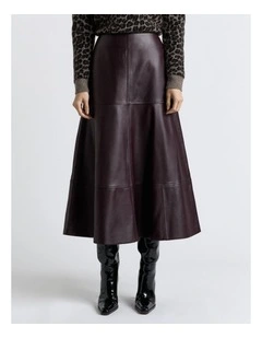 Leather Midi Skirt in Wine