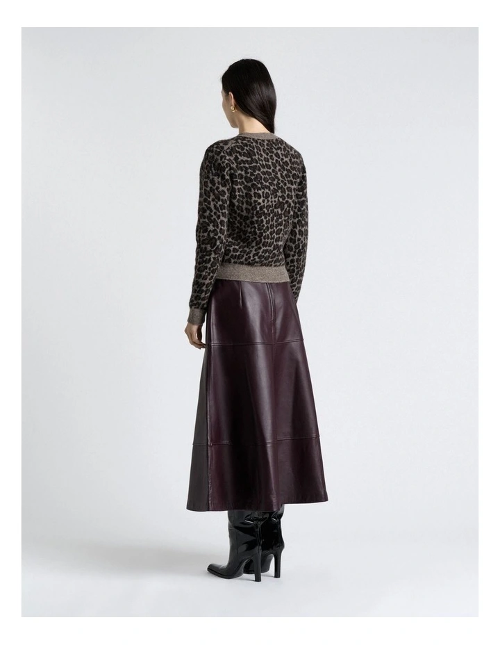 Leather Midi Skirt in Wine image 2