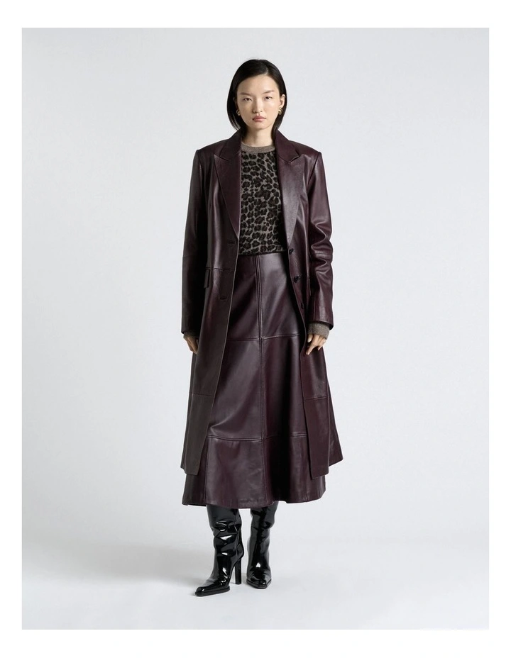 Leather Midi Skirt in Wine image 3