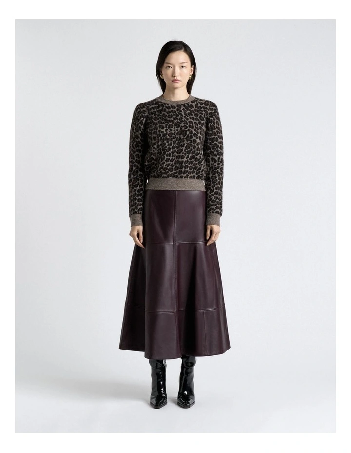 Leather Midi Skirt in Wine image 4