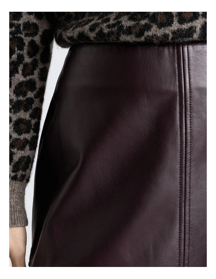 Leather Midi Skirt in Wine image 5