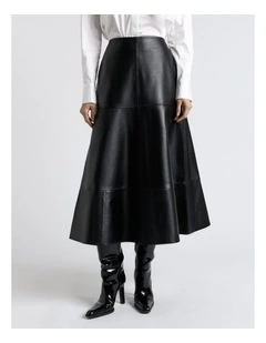 Leather Midi Skirt in Black