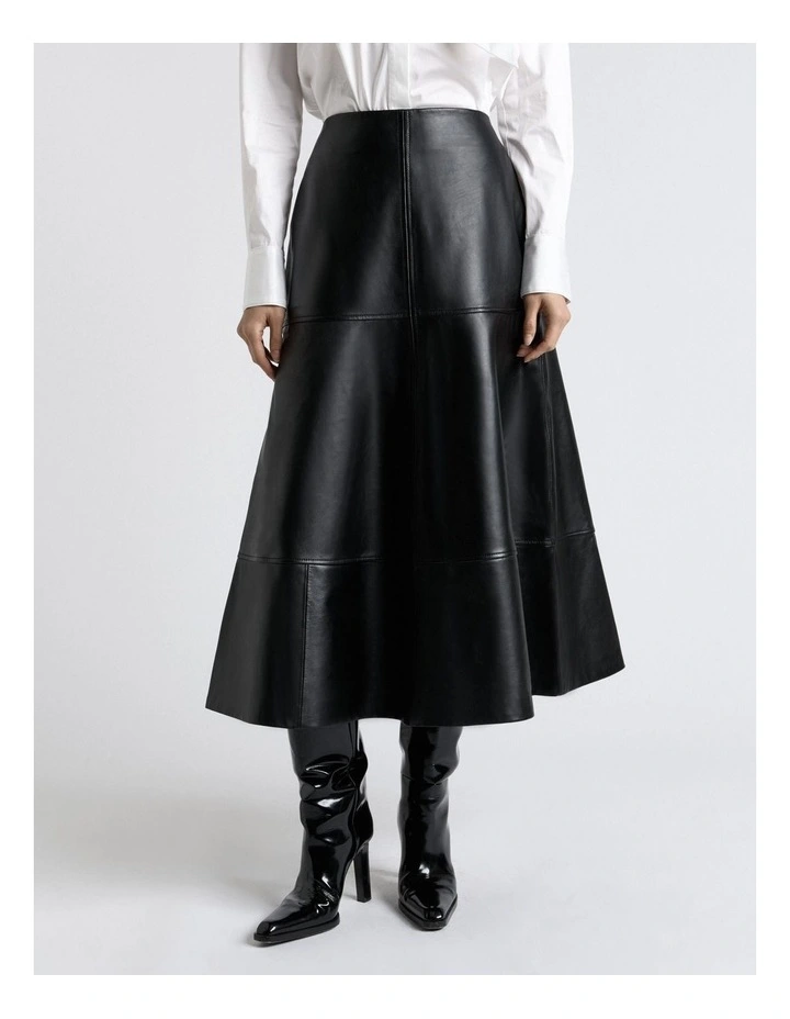 Leather Midi Skirt in Black image 1
