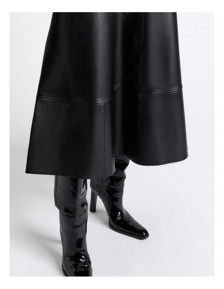 Leather Midi Skirt in Black image 2
