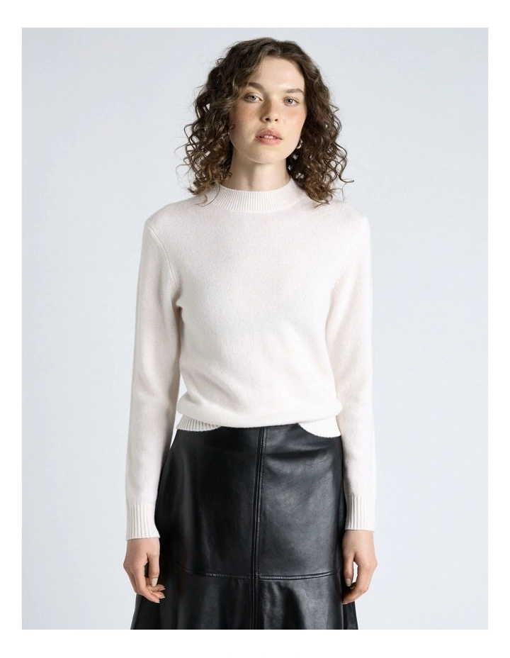Merino Cashmere Blend Mock Neck Knit Jumper in Cream image 1