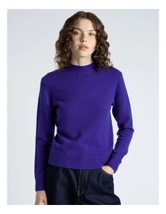 Merino Cashmere Blend Mock Neck Knit in Blue