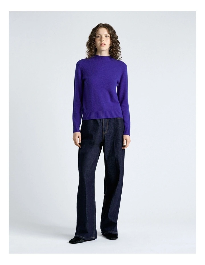 Merino Cashmere Blend Mock Neck Knit in Blue image 4