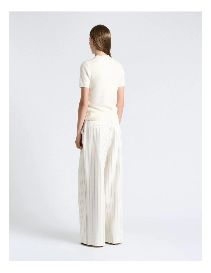 Merino Cashmere Blend Mock Neck Short Sleeve Knit in Cream image 2