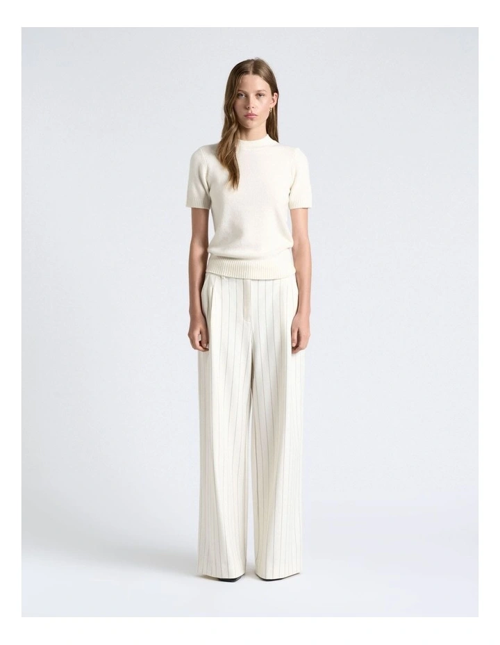 Merino Cashmere Blend Mock Neck Short Sleeve Knit in Cream image 3