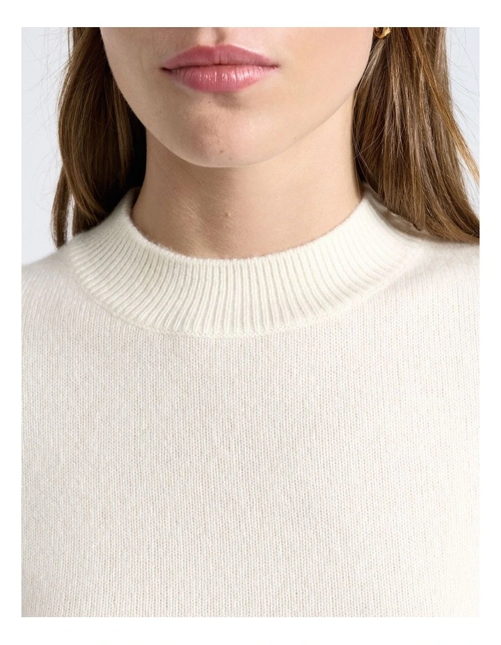 Merino Cashmere Blend Mock Neck Short Sleeve Knit in Cream image 4