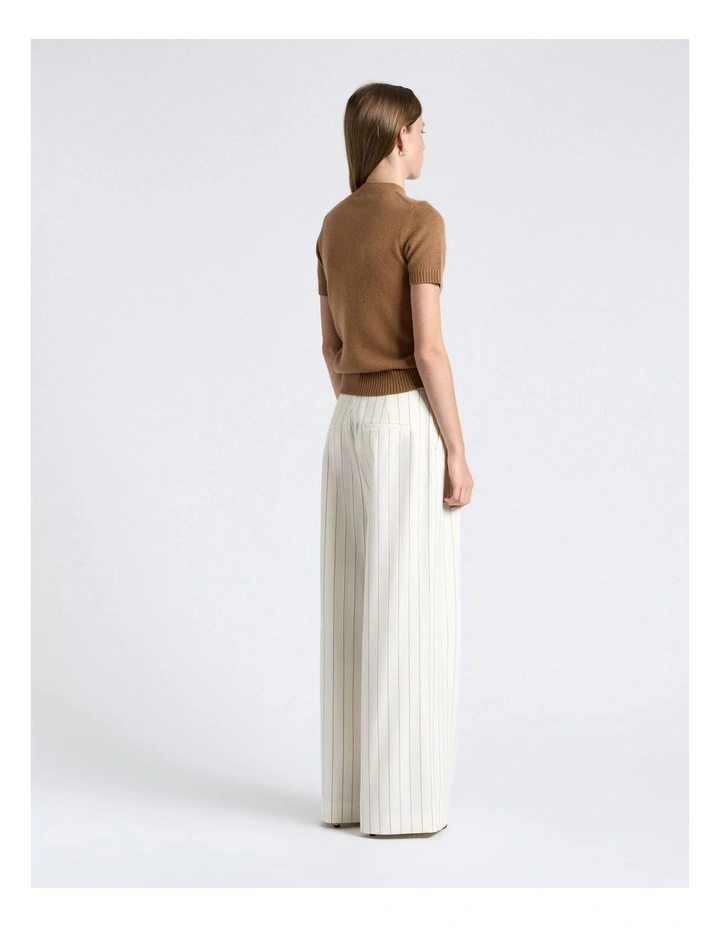 Merino Cashmere Blend Mock Neck Short Sleeve Knit Jumper in Camel image 2