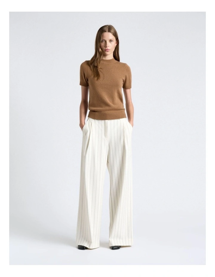 Merino Cashmere Blend Mock Neck Short Sleeve Knit Jumper in Camel image 3