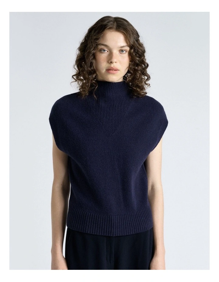 Wool Turtle Neck Cap Sleeve Knit in Ink image 1