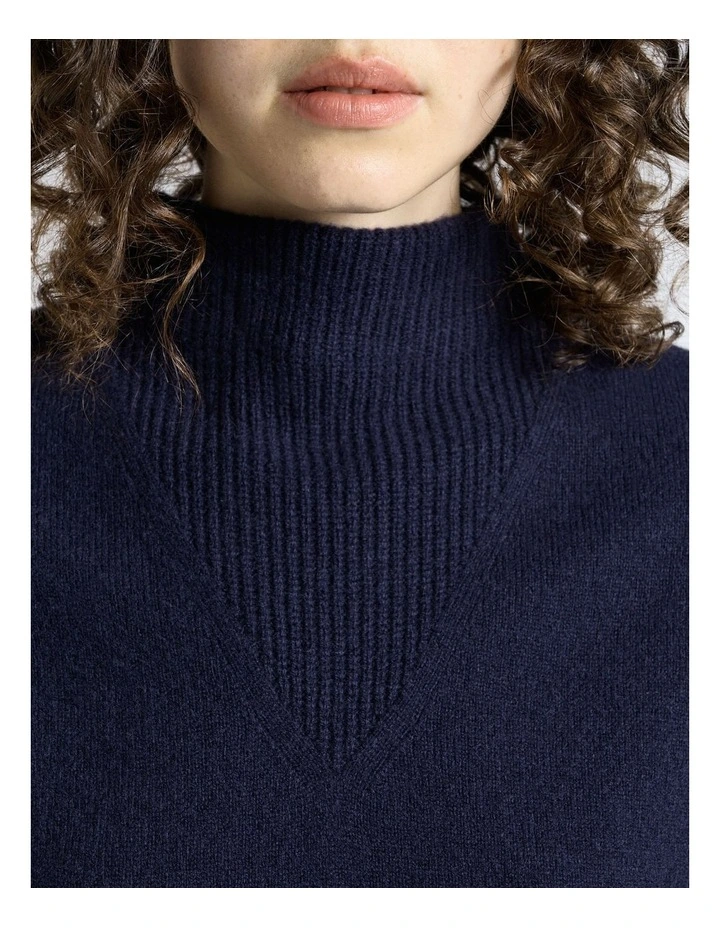 Wool Turtle Neck Cap Sleeve Knit in Ink image 3