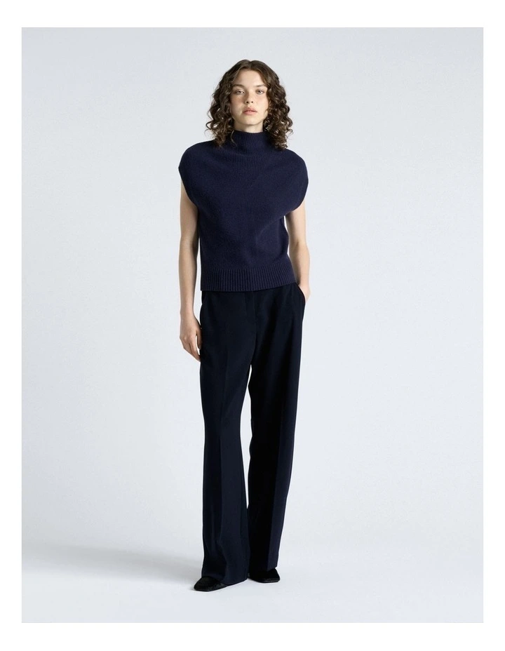 Wool Turtle Neck Cap Sleeve Knit in Ink image 4