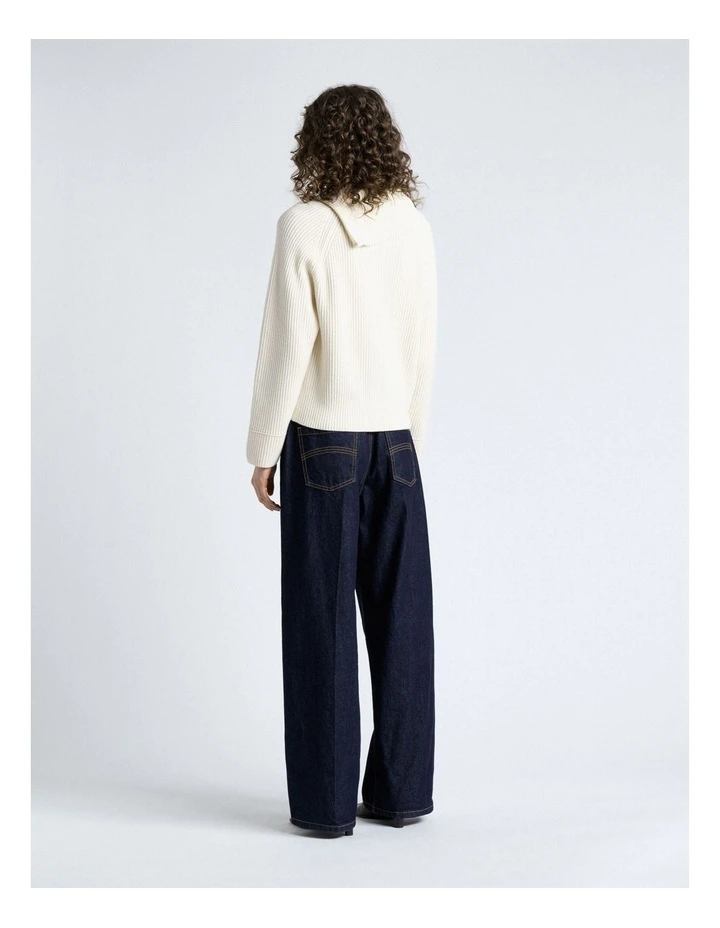 Merino Bias Zip Neck Knit in Cream image 2