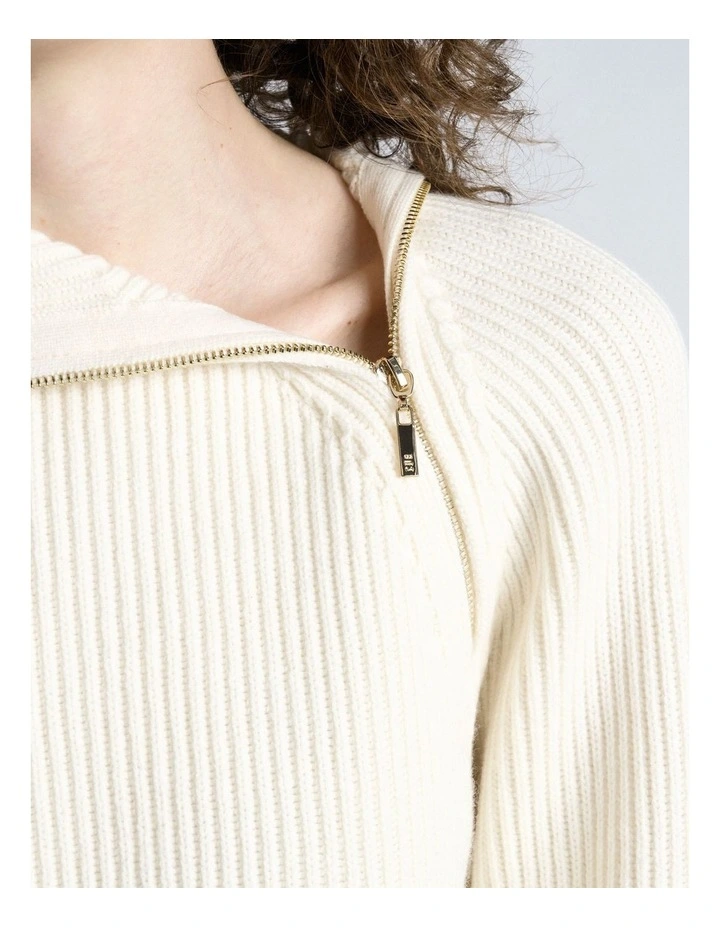 Merino Bias Zip Neck Knit in Cream image 3
