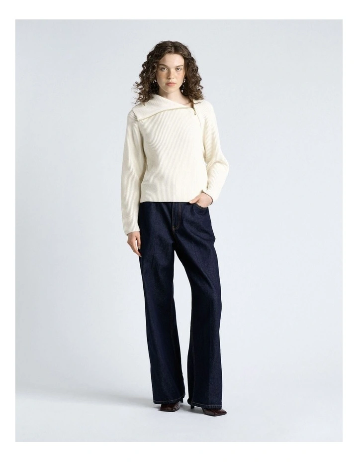 Merino Bias Zip Neck Knit in Cream image 4