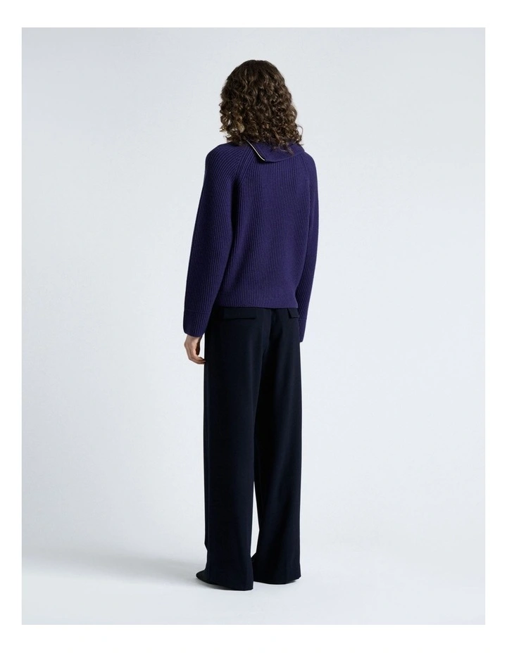 Merino Bias Zip Neck Knit Jumpers in Blue image 2