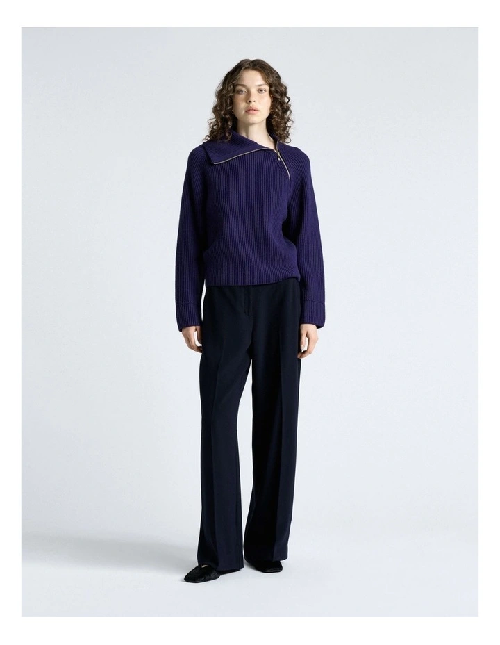 Merino Bias Zip Neck Knit Jumpers in Blue image 4