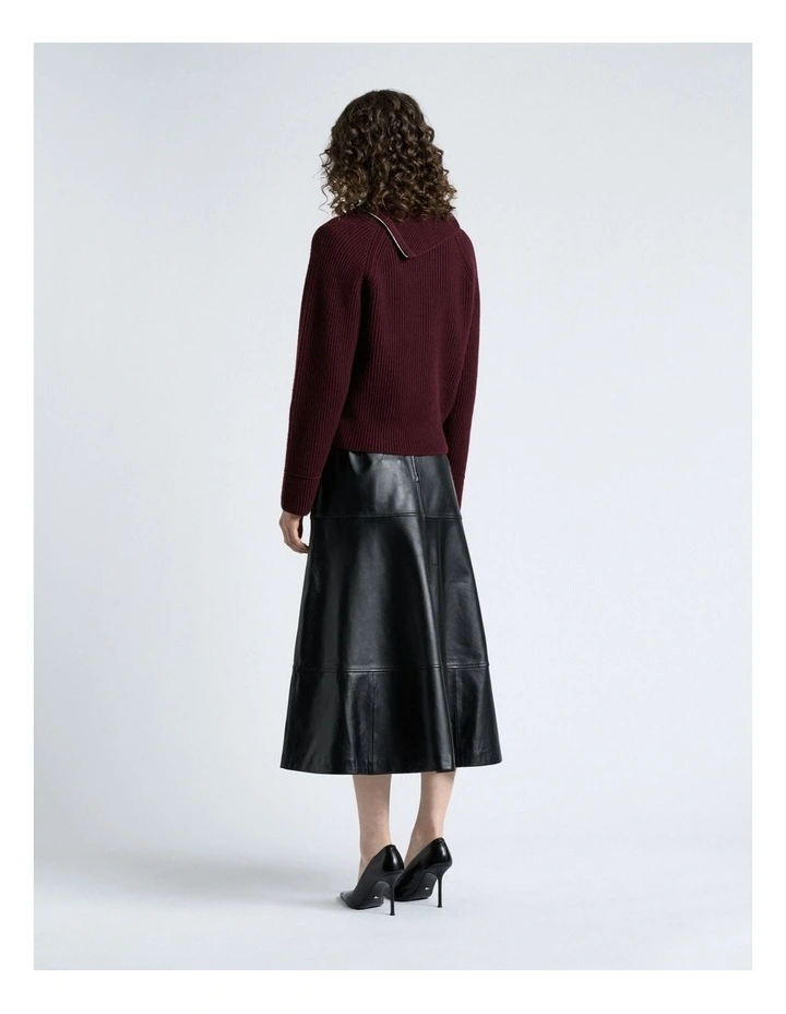 Merino Bias Zip Neck Knit in Wine image 2