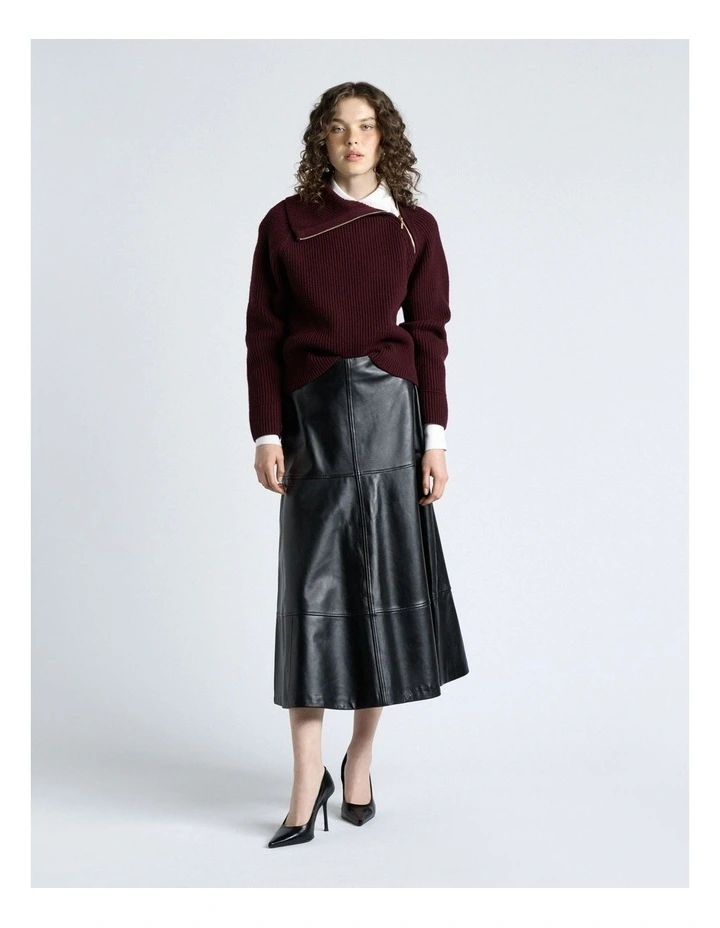 Merino Bias Zip Neck Knit in Wine image 5