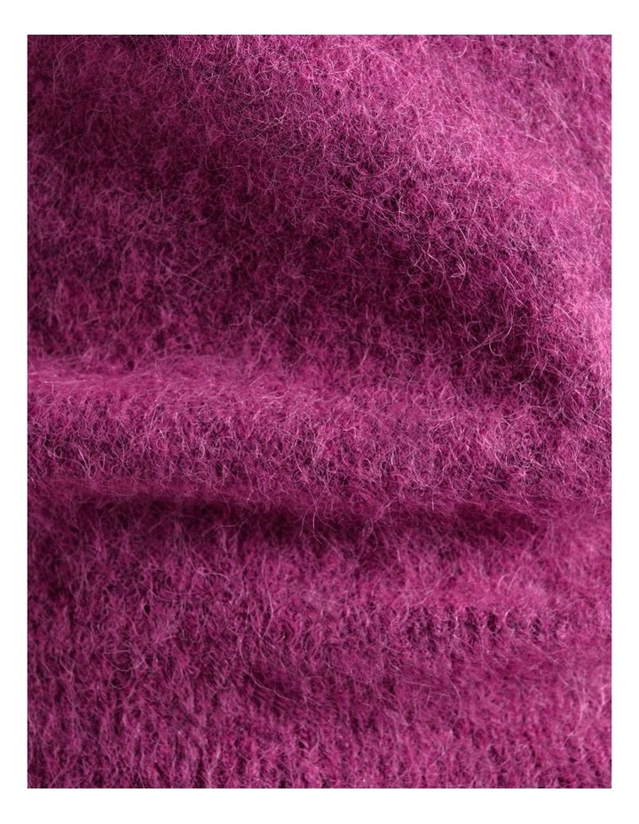 Brushed Alpaca Wool Blend Short Sleeve Tee in Magenta image 3