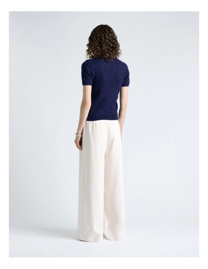 Brushed Alpaca Wool Blend Short Sleeve Tee in Blue image 2