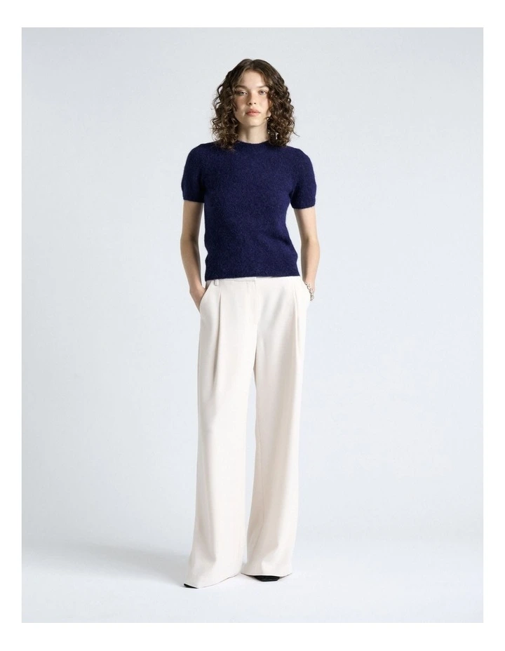 Brushed Alpaca Wool Blend Short Sleeve Tee in Blue image 4