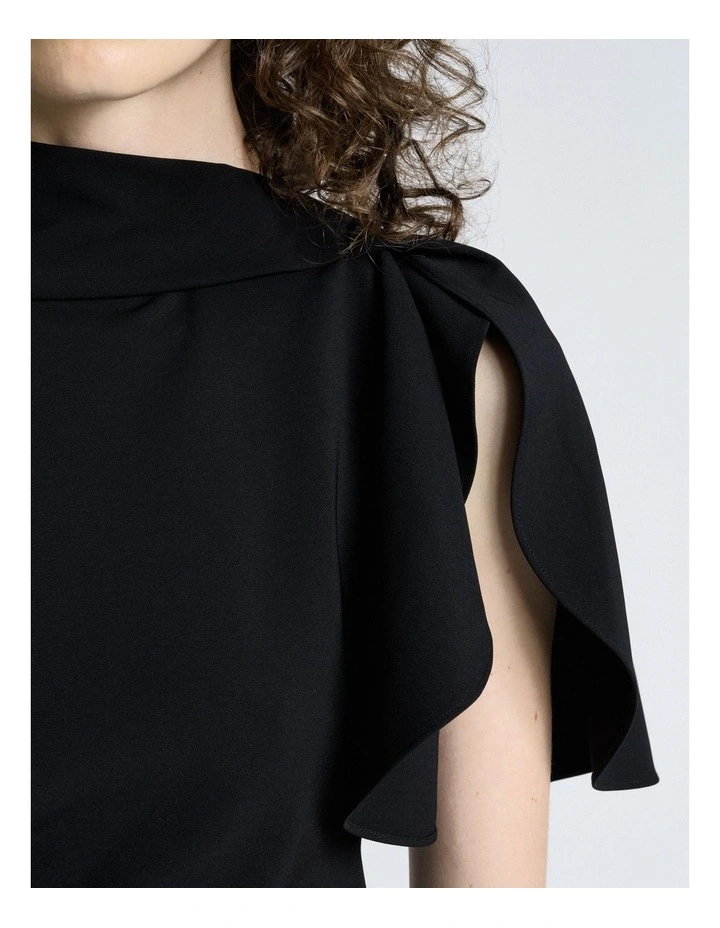 Crepe Draped Neck Top in Black image 3