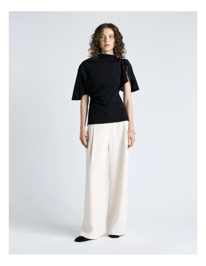 Crepe Draped Neck Top in Black image 4