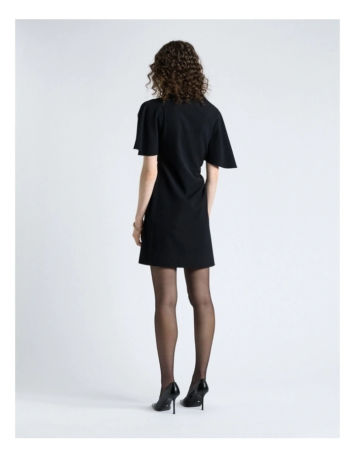 Crepe Draped Neck Mini Dress in Black image 2