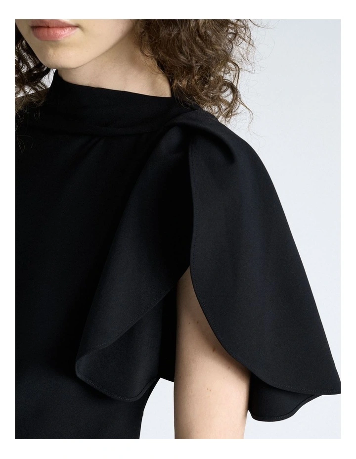 Crepe Draped Neck Mini Dress in Black image 3