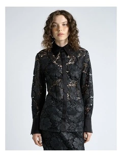 European Coated Lace Shirt in Black