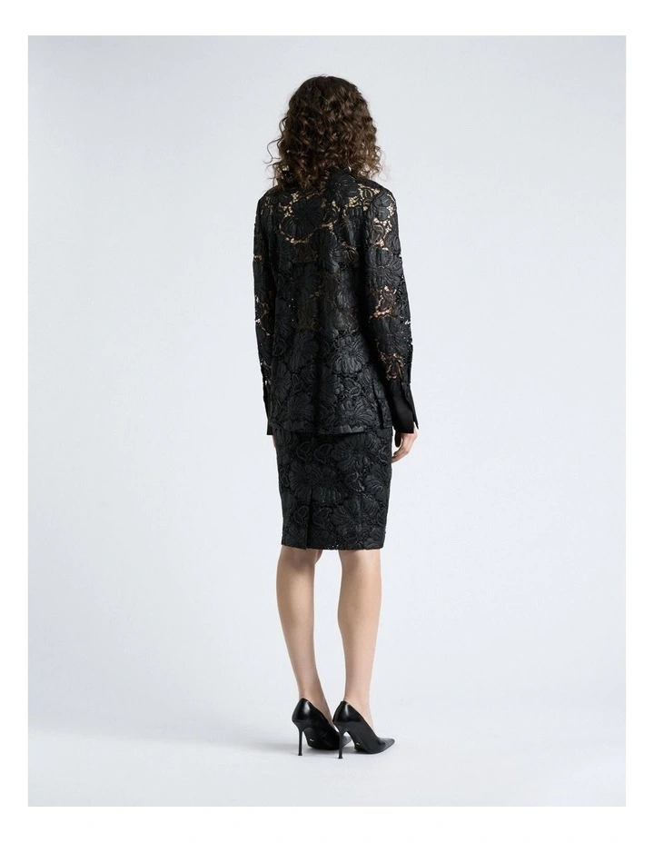 European Coated Lace Shirt in Black image 2