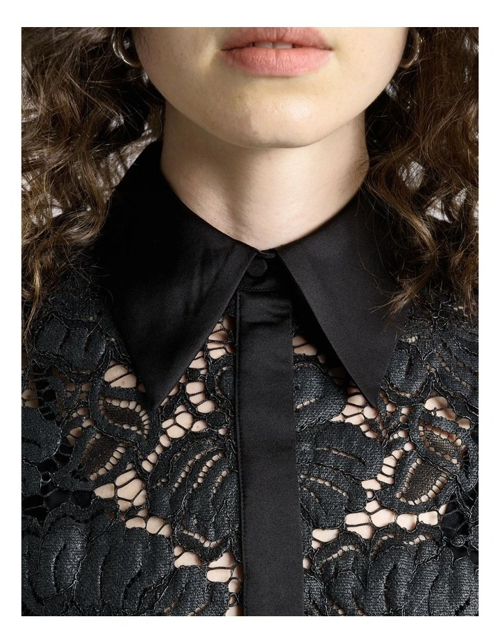 European Coated Lace Shirt in Black image 3